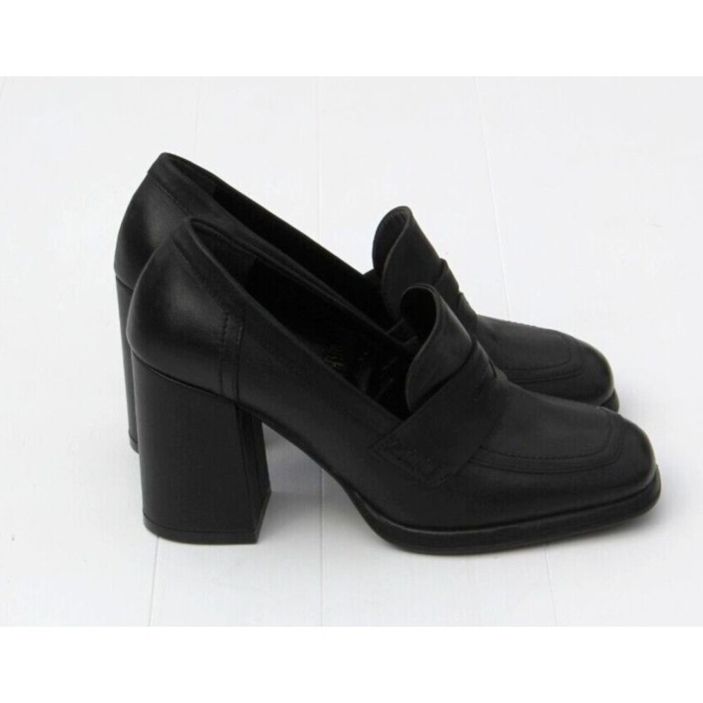 Cafenoir Women's Black Block High Heels Leather Loafers Sz US 8.5 EU 39 - Picture 1 of 6
